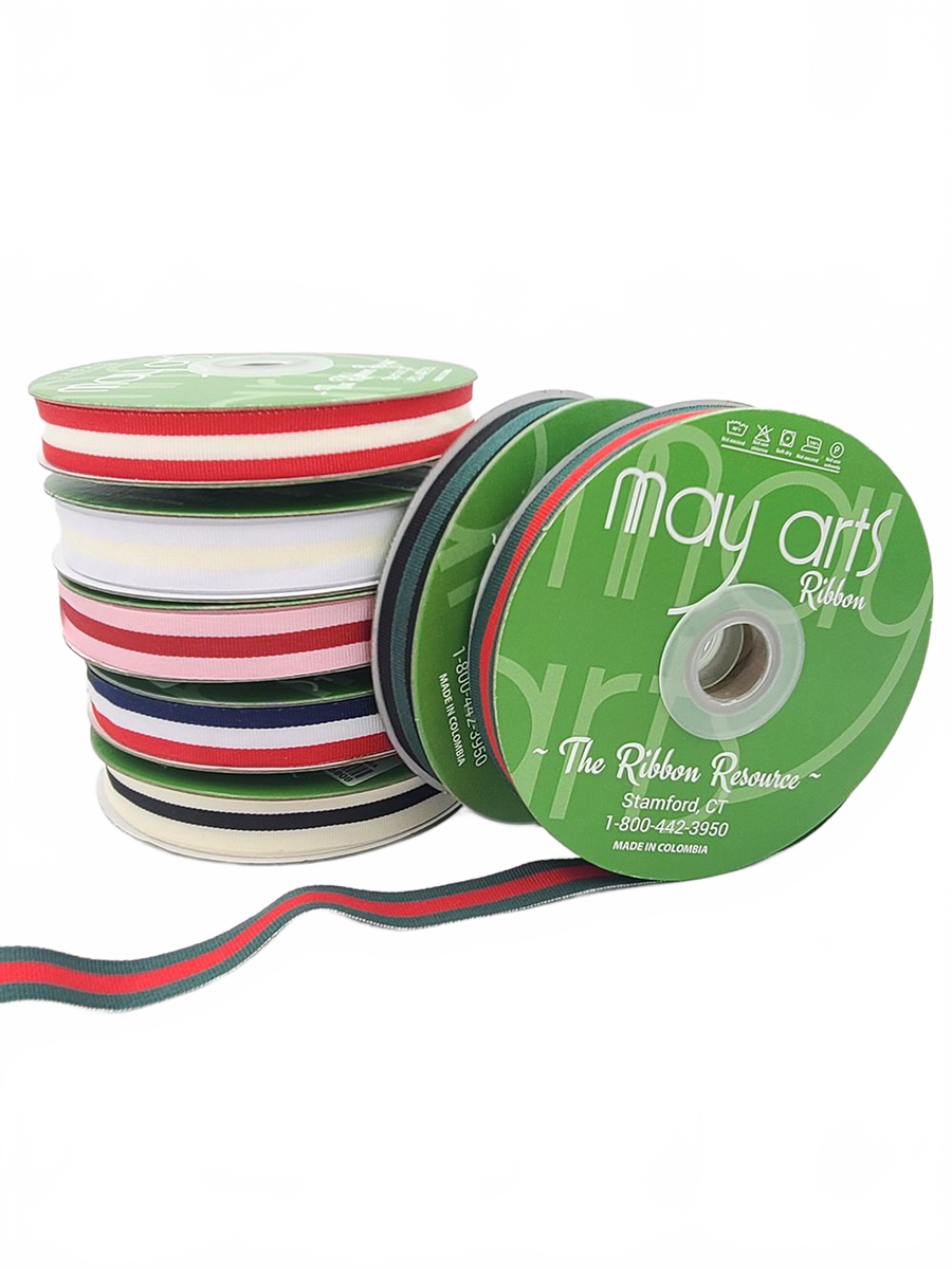 5/8 Inch Modern Stripe Grosgrain Woven Edge Ribbon