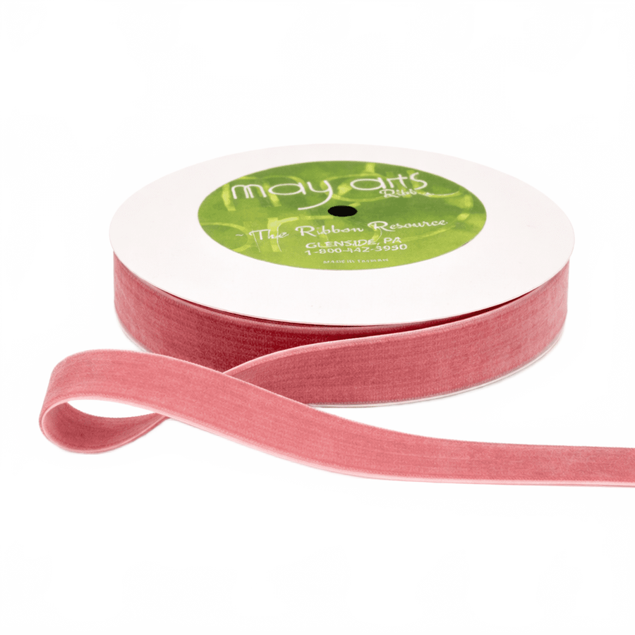 3/4 Inch Classic Pink Velvet Ribbon With Woven Edge