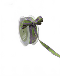 3/8 Inch Reversible Dots Purple/Parrot Green Ribbon With Woven Edge