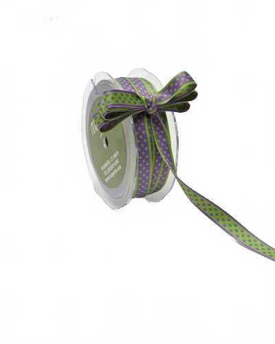 3/8 Inch Reversible Dots Purple/Parrot Green Ribbon With Woven Edge