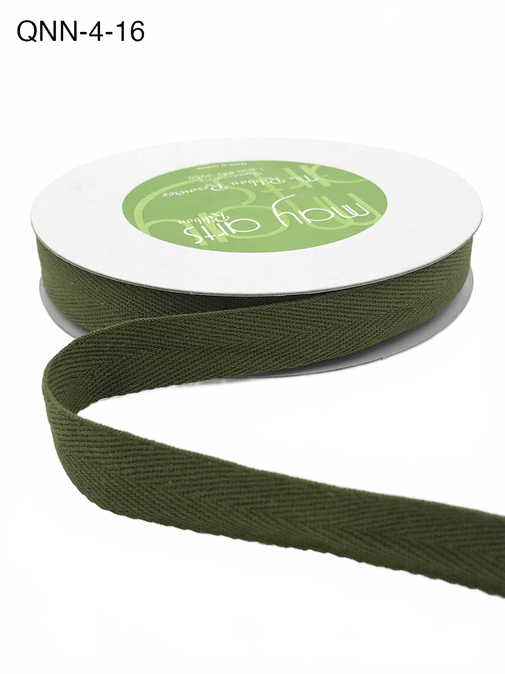 3/4 Inch 100% Cotton Classic Medium Weight Olive Twill Ribbon With Woven Edge