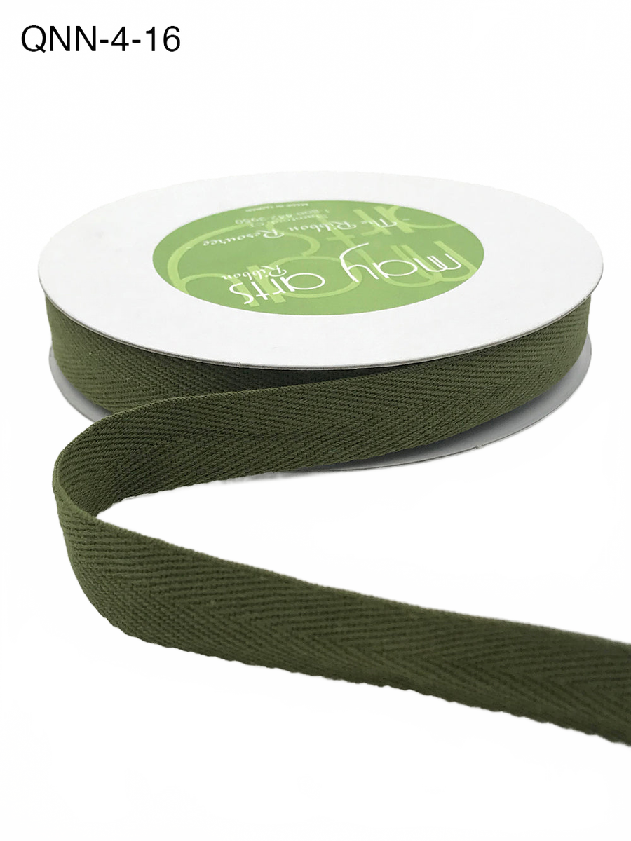 3/4 Inch 100% Cotton Classic Medium Weight Olive Twill Ribbon With Woven Edge
