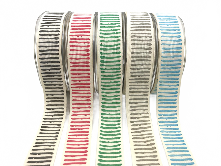 1 Inch Cotton Paint Stripe Print Ribbon With Woven Edge