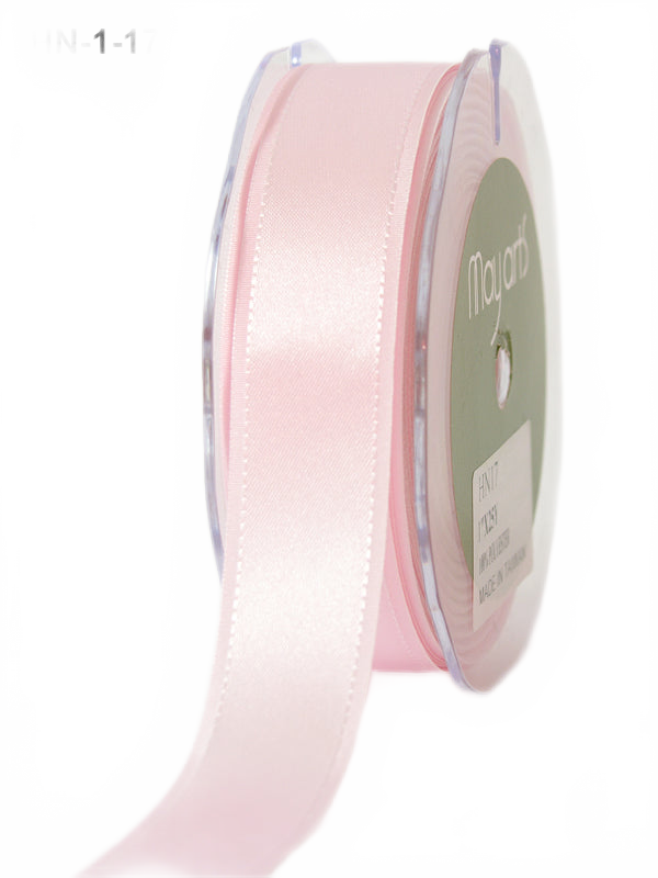 1 Inch Satin Ribbon With Woven Pink Grosgrain Edge