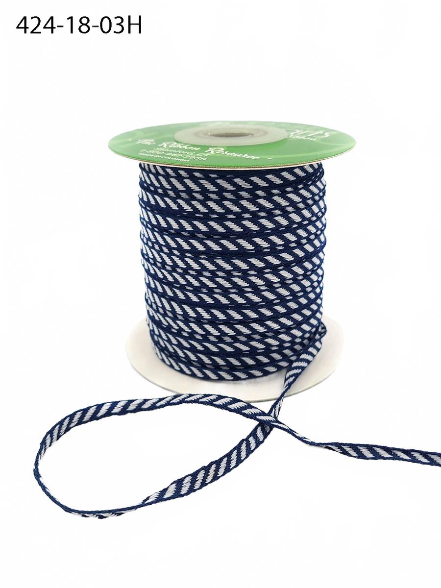 1/8 Inch Mini Diagonal Stripes Navy Ribbon With Woven Edge