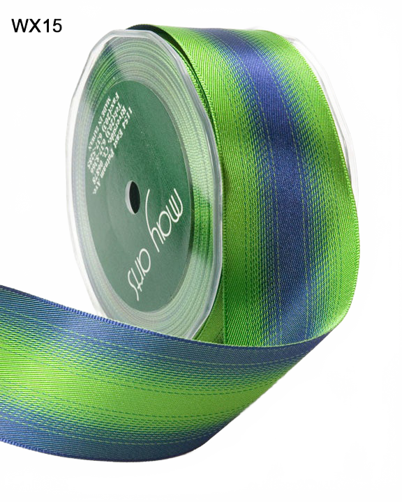 1.5 Inch Ombré Blue/Green Satin Wired Ribbon
