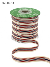 1/2 Inch Metallic Candy Cane Stripe Red/Navy Cotton Ribbon With Woven Edge