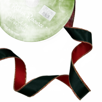 1 Inch Reversible Green/Red Metallic Ribbon With Wired Edge