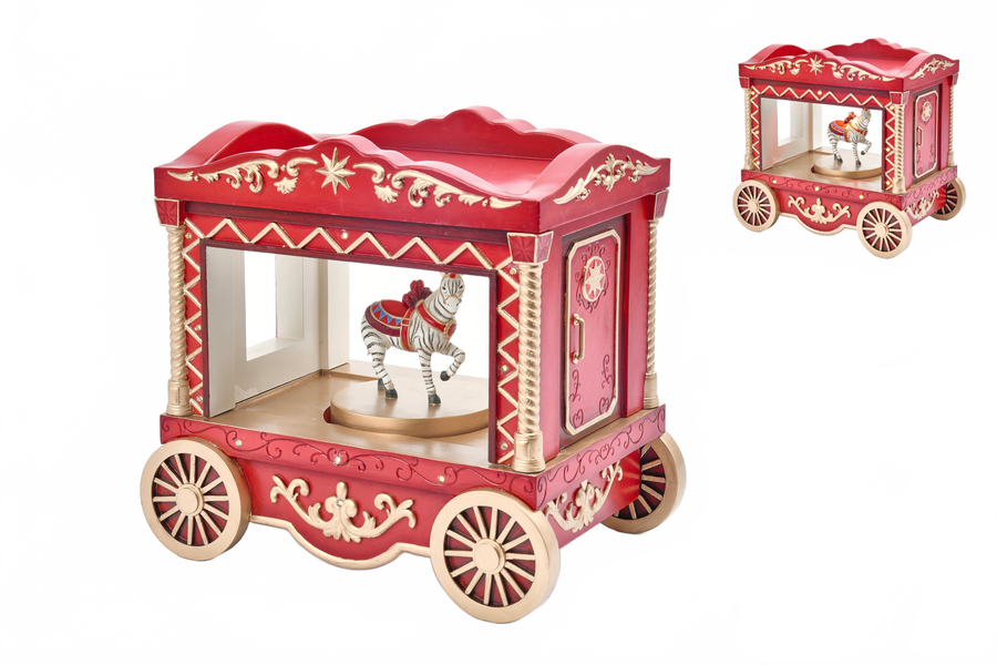Zebra Turning In Circus Wagon Music Box With Led Light