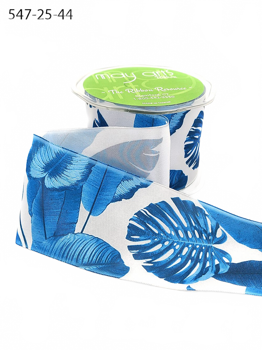 2.5 Inch Tropical Leaves Print Ribbon With Wired Edge