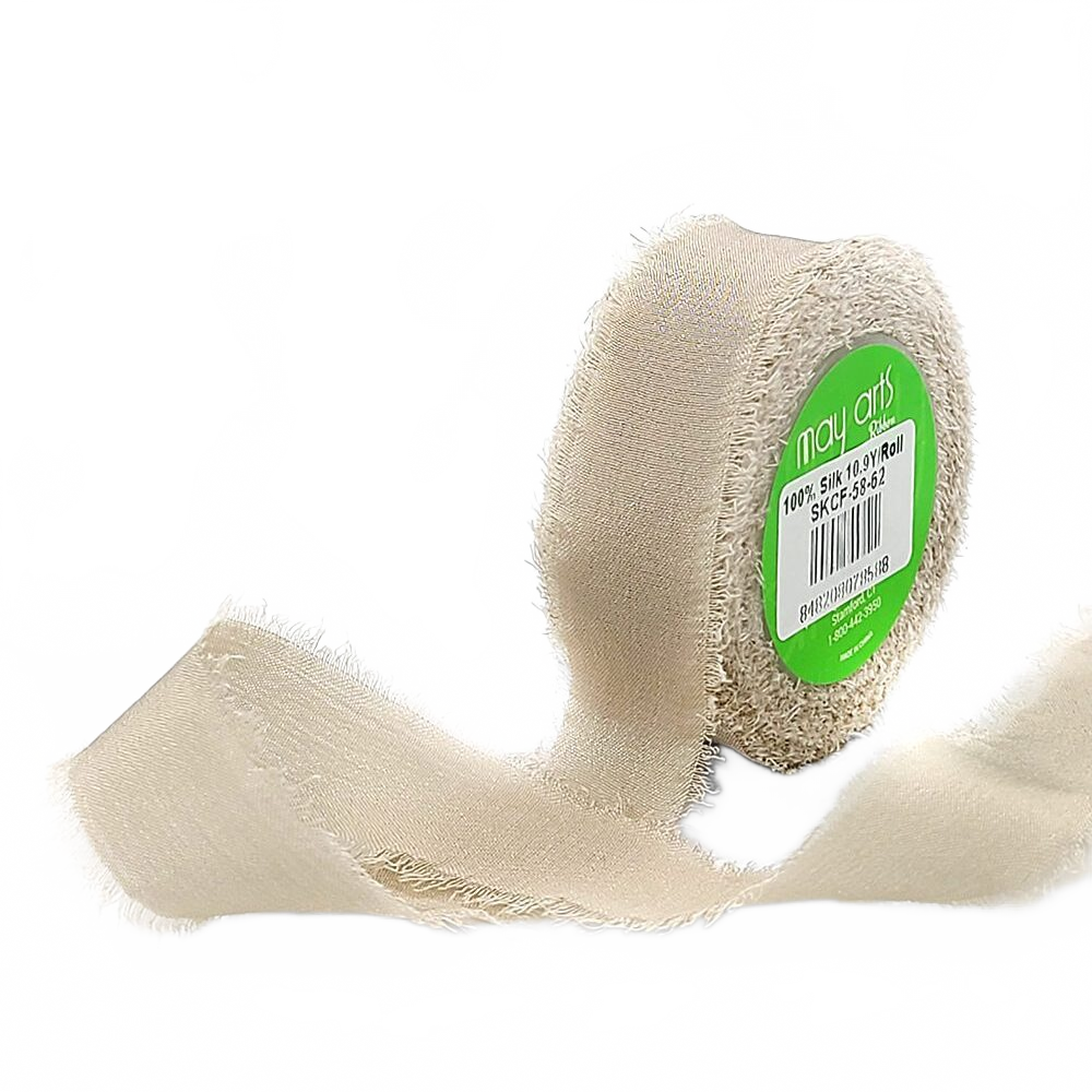 5/8 Inch 100% Silk Beige Crepe With Frayed Edge (Non-Dyed And Hand-Dyed)