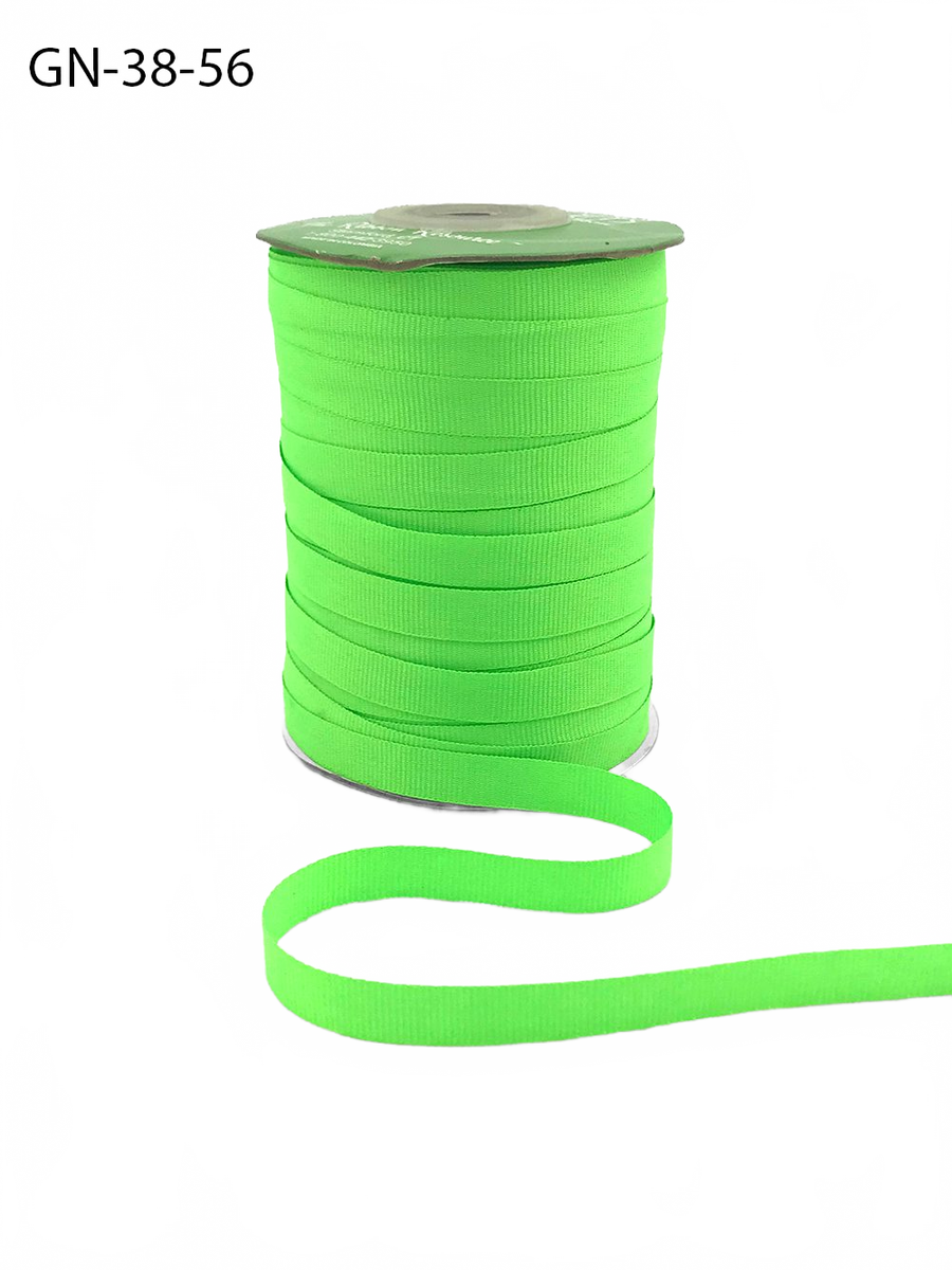 ~3/8 Inch Light-Weight Flat Neon Green Grosgrain Ribbon With Woven Edge