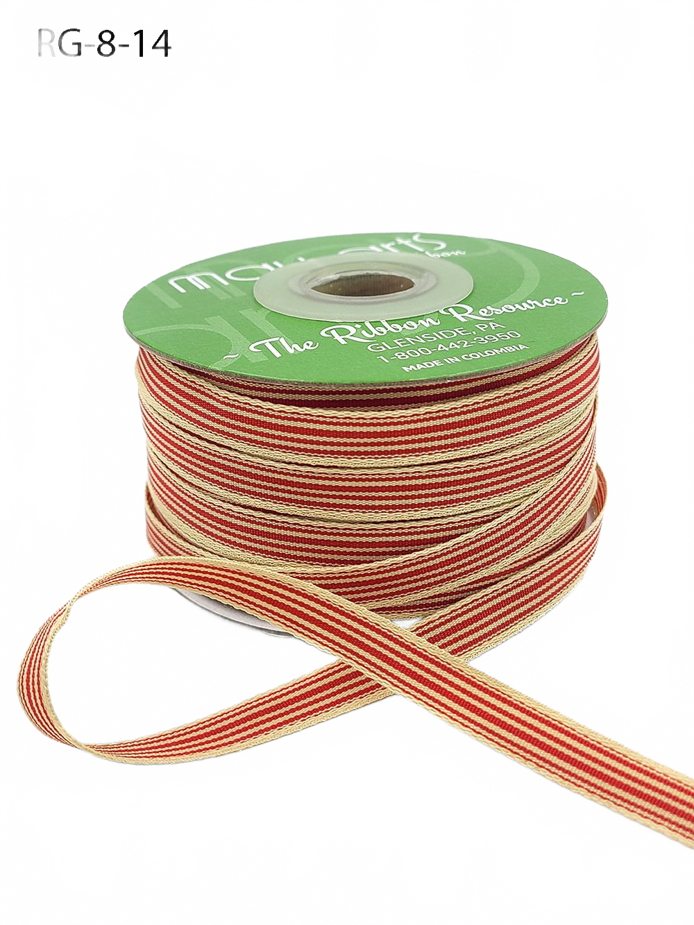 3/8 Inch Woven Red/Oatmeal Stripes Grosgrain Stripe Ribbon With Woven Edge