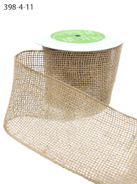 4 Inch Classic 100% Jute Natural Burlap Loose Weave Ribbon With Wired Edge