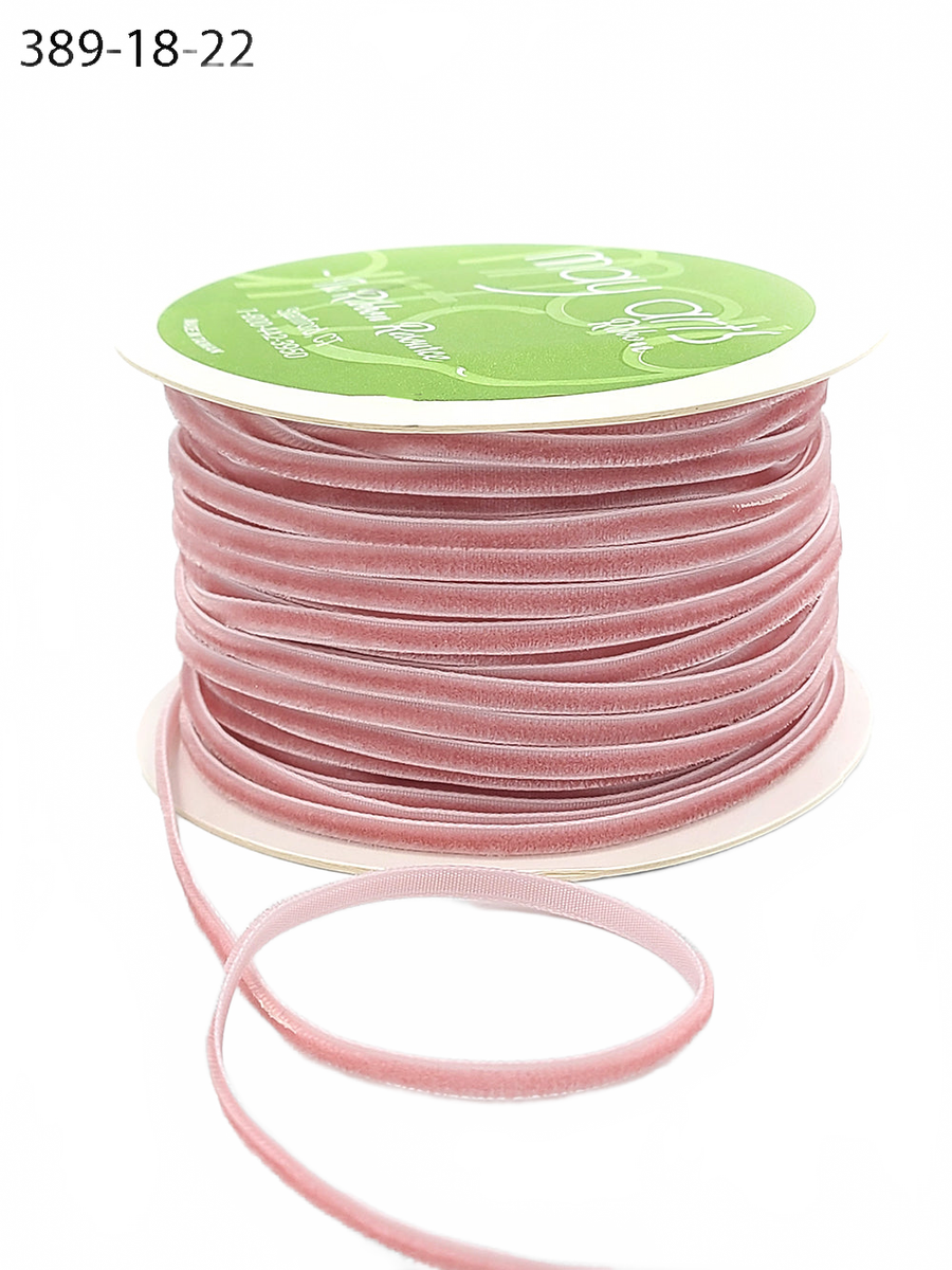 1/8 Inch Light Pink Velvet String Cord Ribbon With Woven Edge