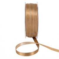 3/8 Inch Two-Color Reversible Antique Gold/Champagne Satin With Woven Stitched Edge