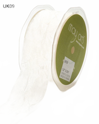 1.5 Inch Crinkle Crushed Ivory Ribbon With Cut Edge