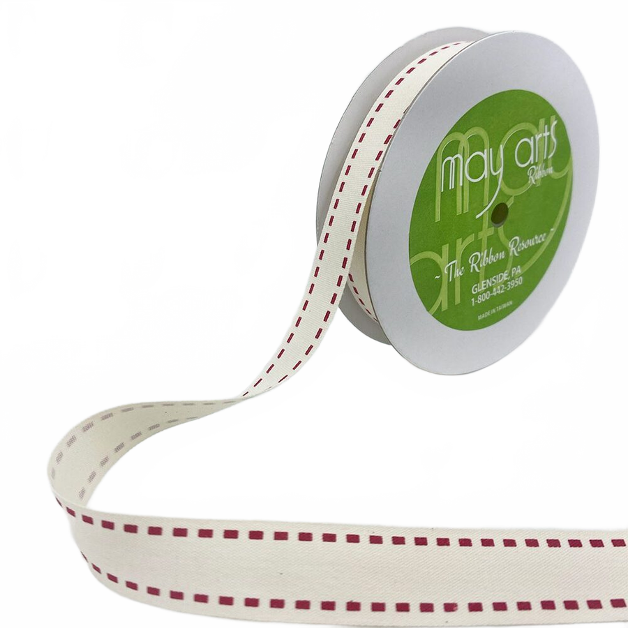3/4 Inch Ivory Canvas Printed Ribbon With Woven Edge