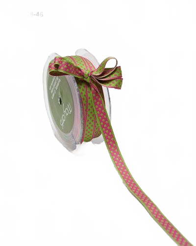 3/8 Inch Reversible Dots Parrot Green/Hot Pink Ribbon With Woven Edge