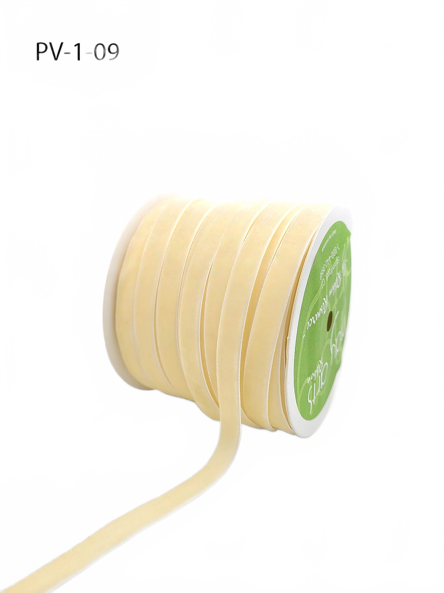 3/8 Inch Classic Buttercream Velvet Ribbon With Woven Edge