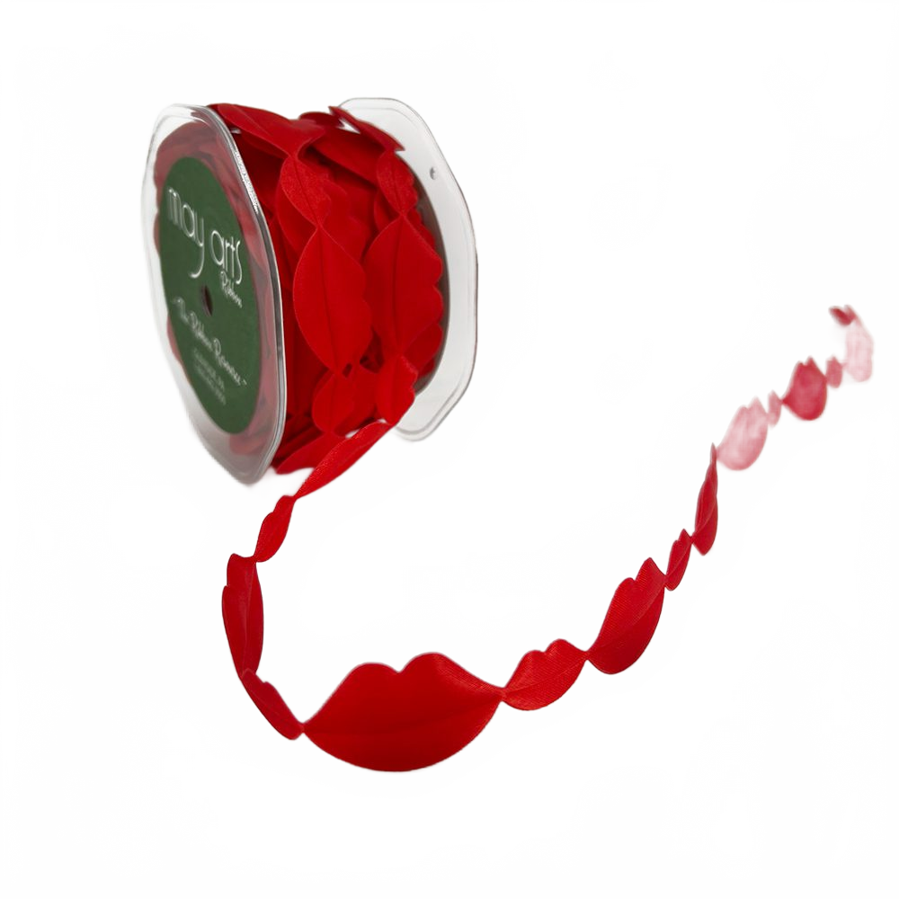3/4 Inch Original Red Lips Satin Cut Out Banner Ribbon With Cut Sealed Edge