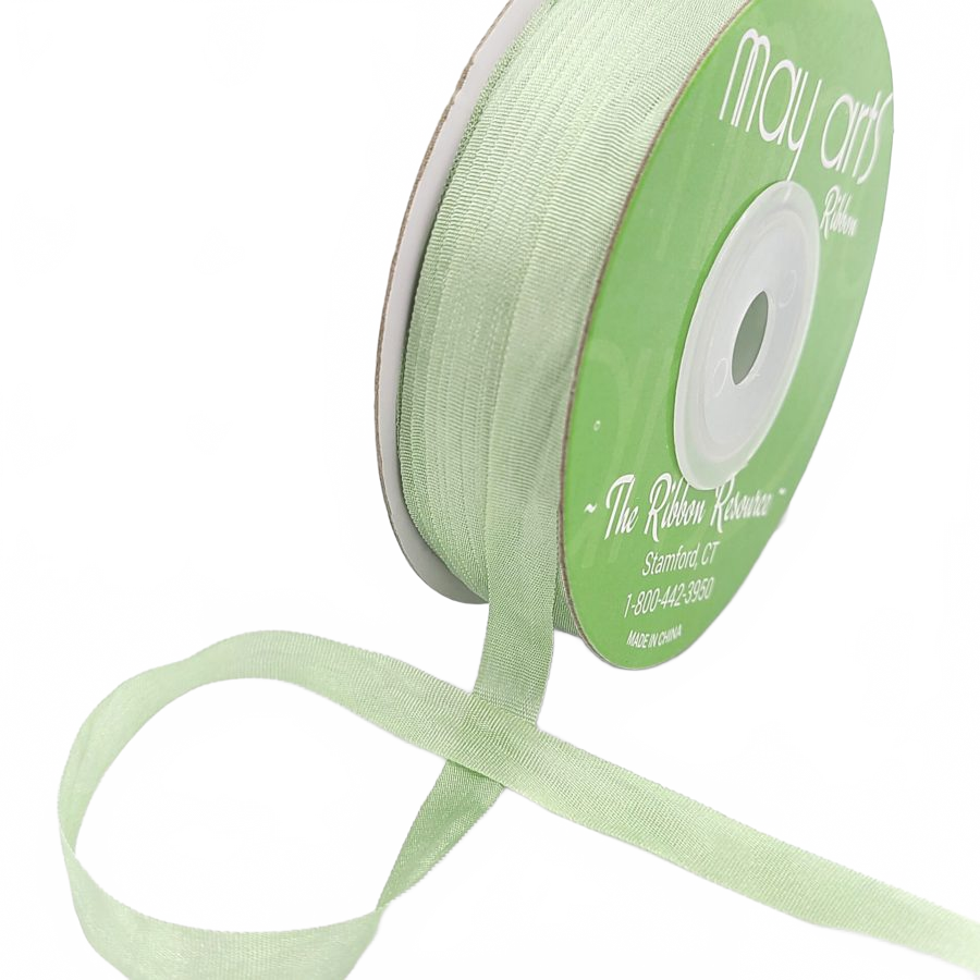 100% Hand-Dyed 1/4 Inch Mint Green Silk Ribbon With Woven Edge