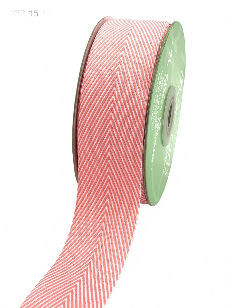1.5 Inch Pink Twill Chevron Stripe Ribbon With Woven Edge
