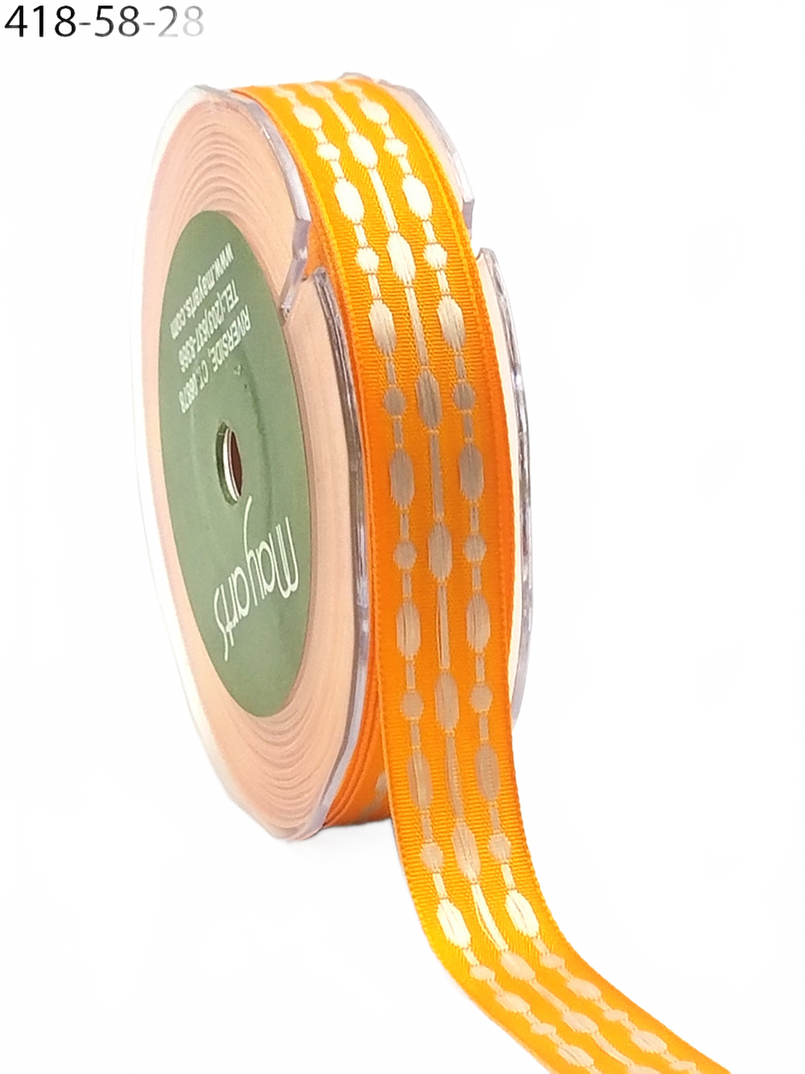 5/8 Inch Solid / Orange Satin Stitches Ribbon