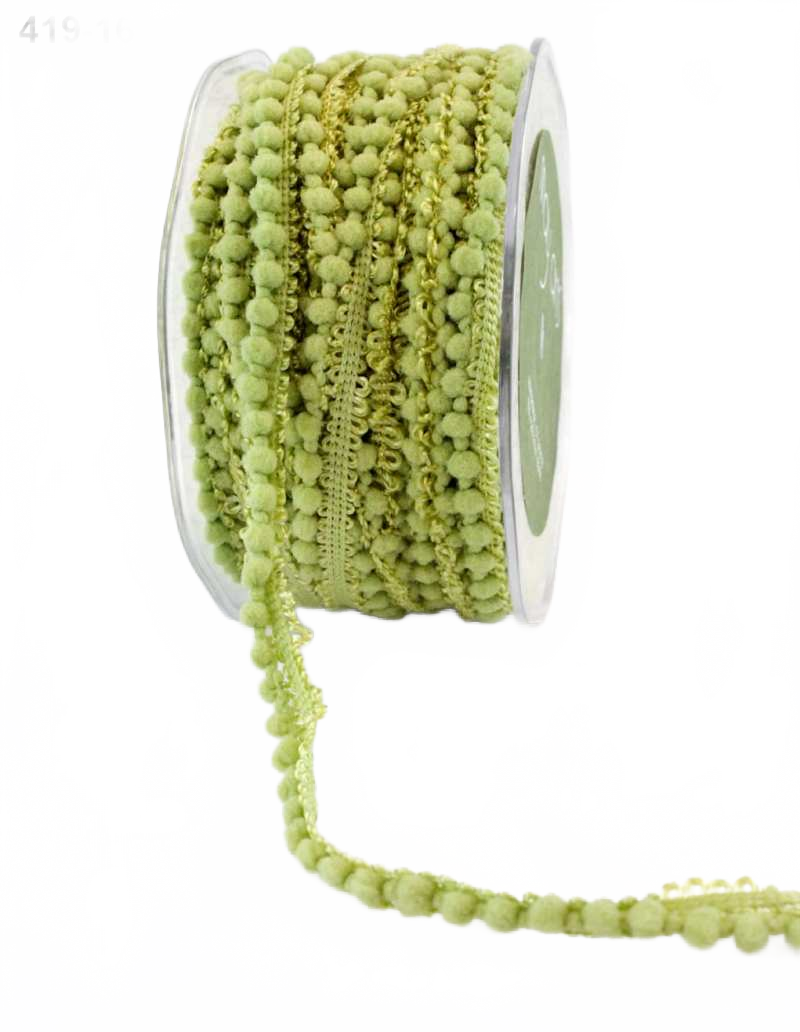 3/8 Inch Mini Pom Pom Olive Ribbon