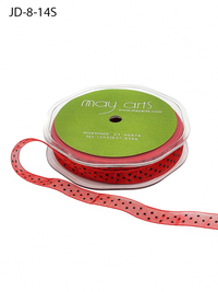 3/8 Inch & 5/8 Inch Red/Black Dots Sheer Dots Ribbon