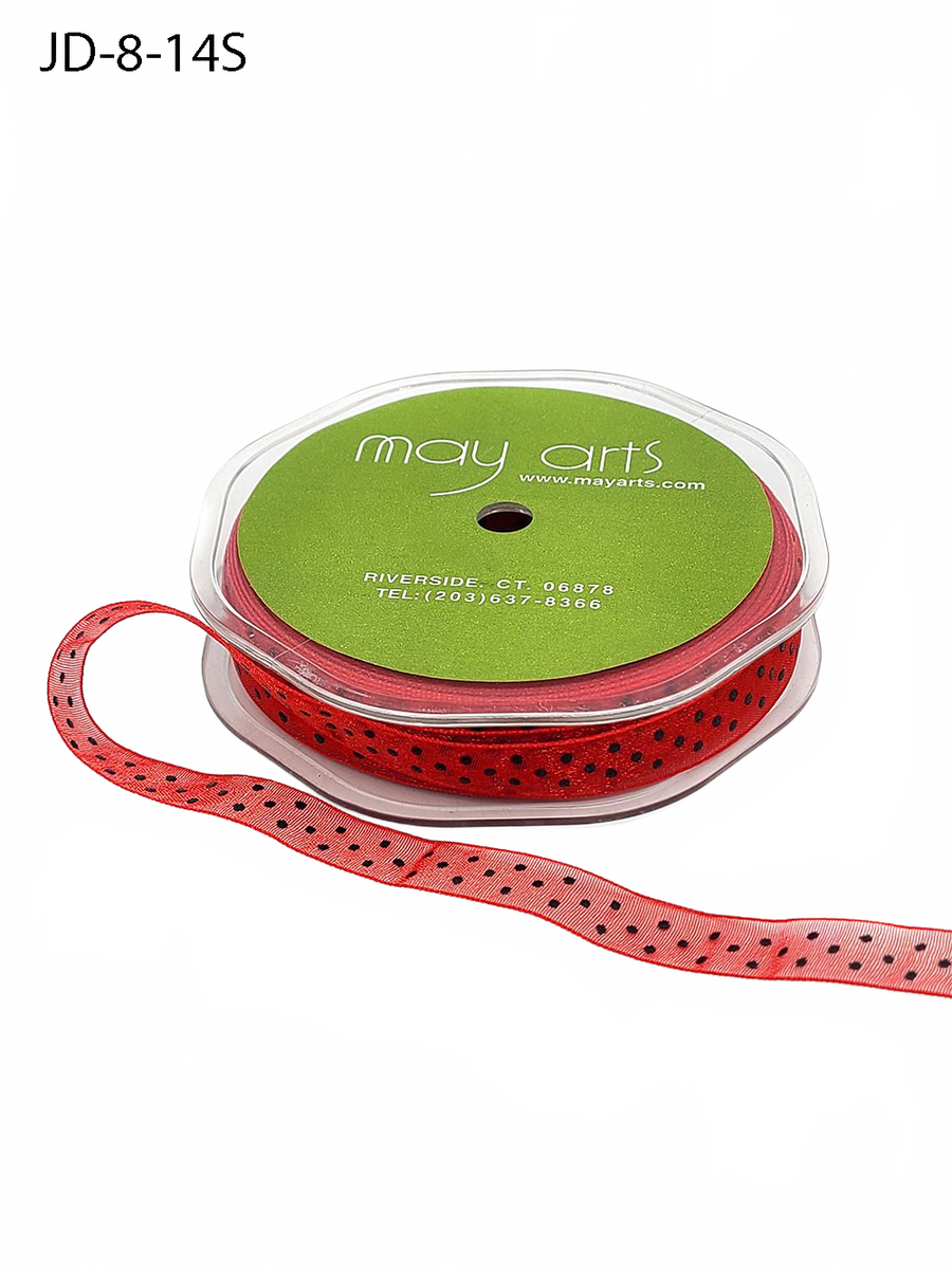 3/8 Inch & 5/8 Inch Red/Black Dots Sheer Dots Ribbon