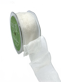 1.5 Inch Shimmer Ivory Sheer Ribbon With Wired Edge