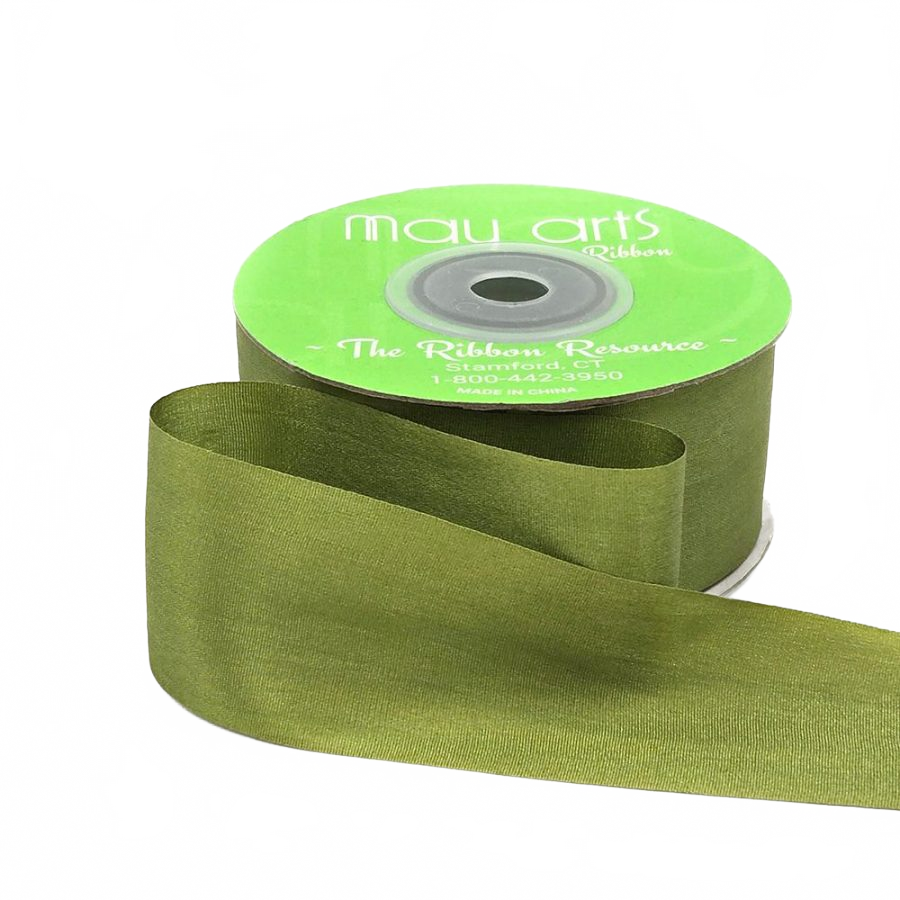 1.25 Inch 100% Hand-Dyed Olive Silk Ribbon With Woven Edge