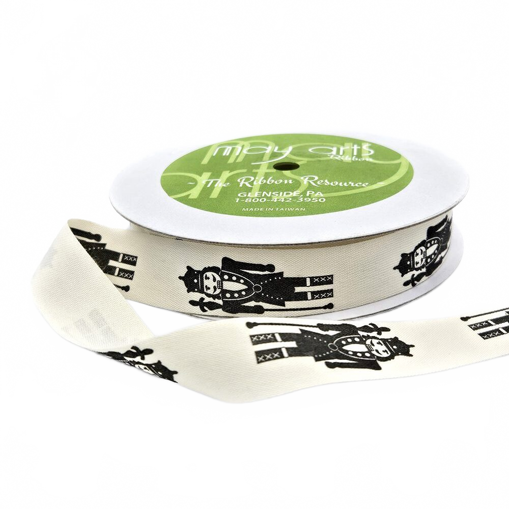 3/4 Inch Ivory Nutcracker Canvas Printed Ribbon With Woven Edge