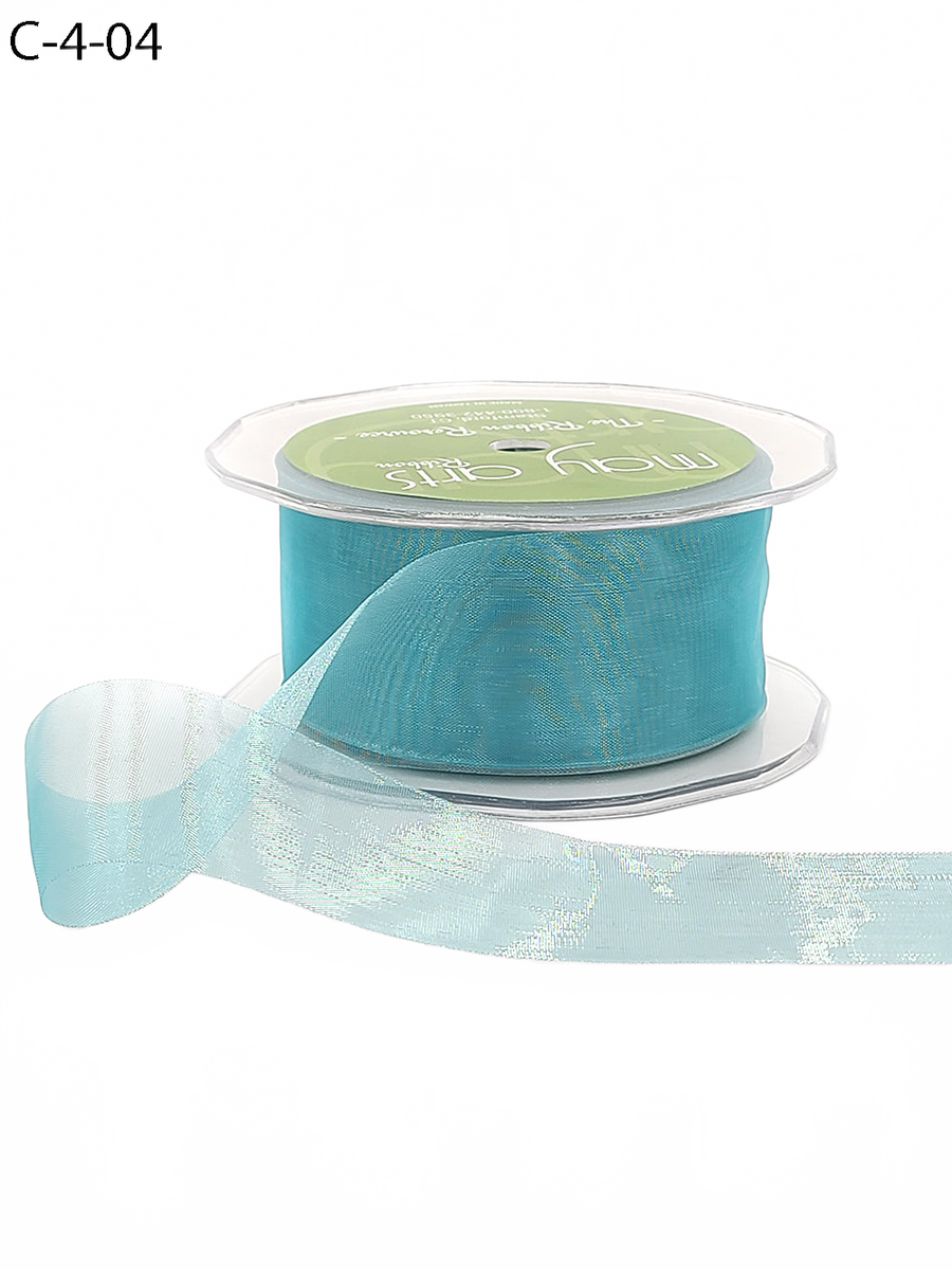 1.5 Inch Soft Shimmer Teal Sheer Ribbon With Cut Edge
