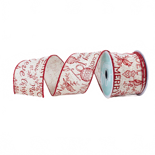 Ribbon 2.5" Merry Christmas Red And Ivory