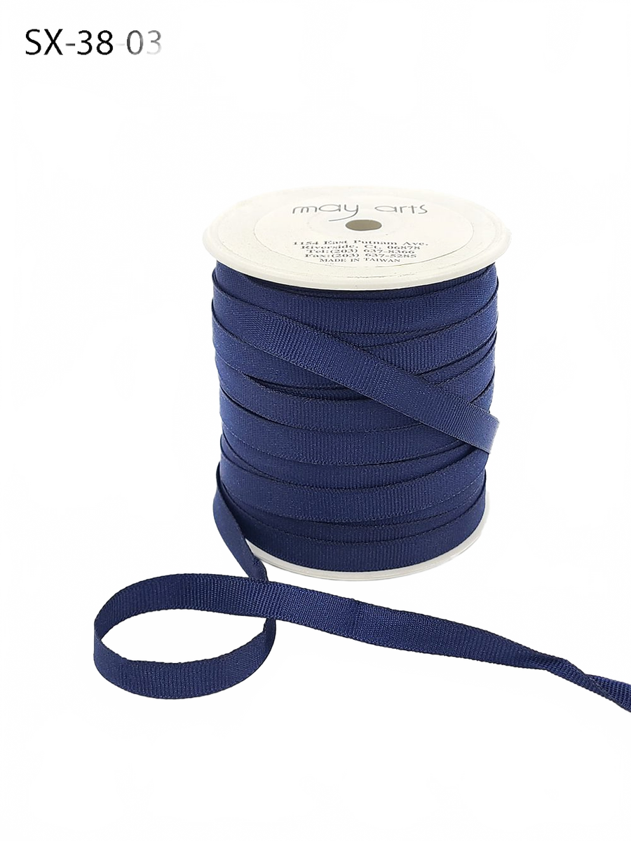 3/8 Inch Heavy-Weight (Higher Thread Count) Classic Navy Grosgrain Ribbon With Woven Edge