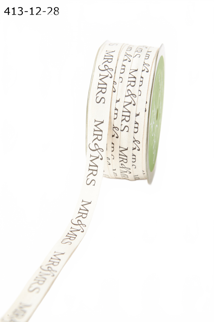 1/2 Ivory Canvas Printed Wedding Ribbon With Woven Edge