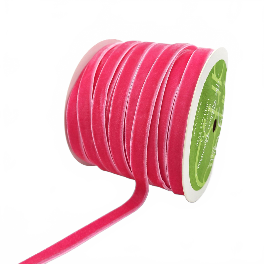 3/8 Inch Classic Fuchsia Velvet Ribbon With Woven Edge