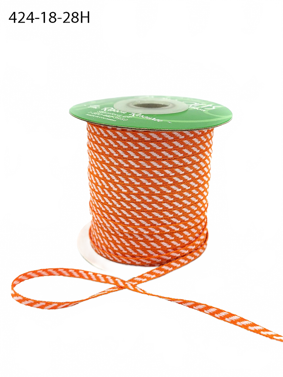 1/8 Inch Mini Diagonal Stripes Orange Ribbon With Woven Edge