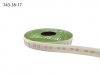 ⅜ Inch Dot Center Line Woven Edge Ivory/Pink Ribbon