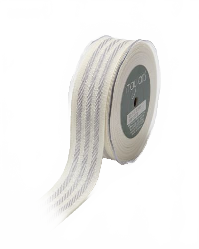 ~1.25 Inch Triple Woven Stripe Ivory/Grey Ribbon With Woven Edge