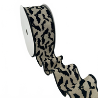 2.5″ Wired Faux Bats Linen Flocked Bat Wired Ribbon
