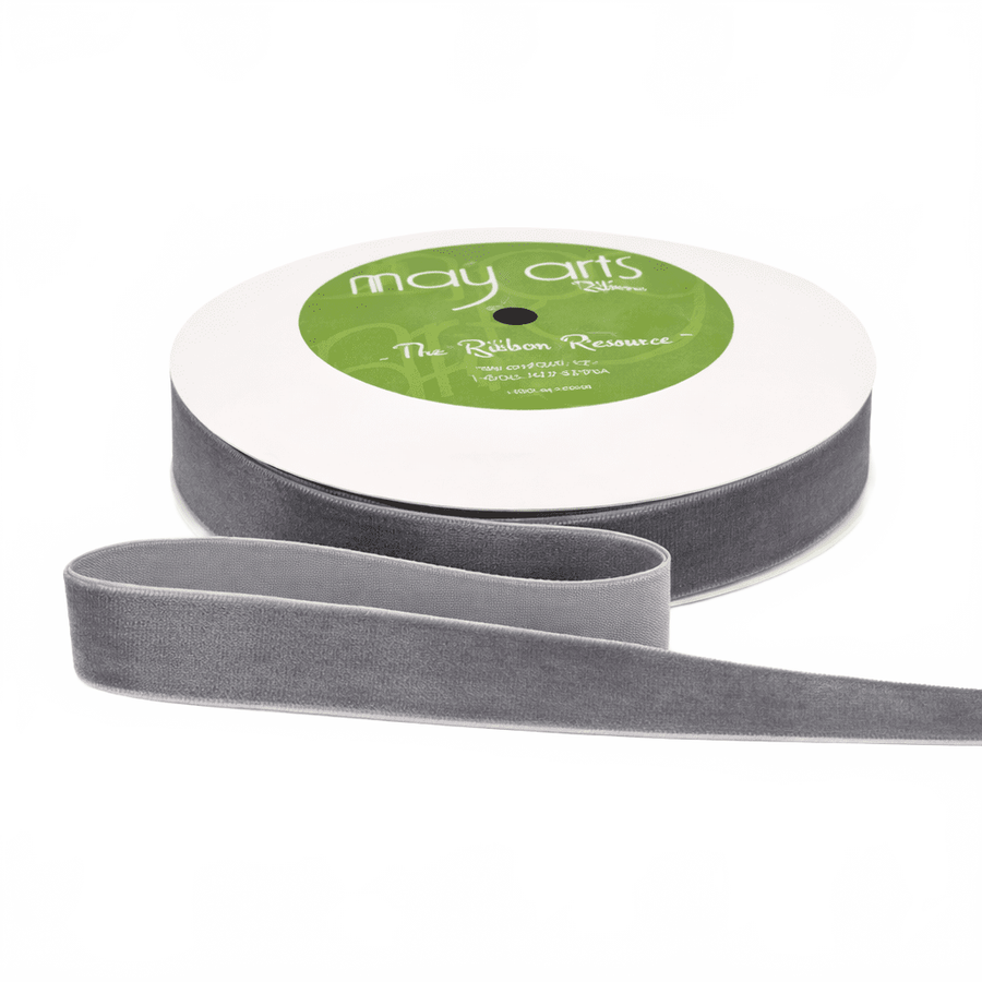 3/4 Inch Classic Pewter Velvet Ribbon With Woven Edge