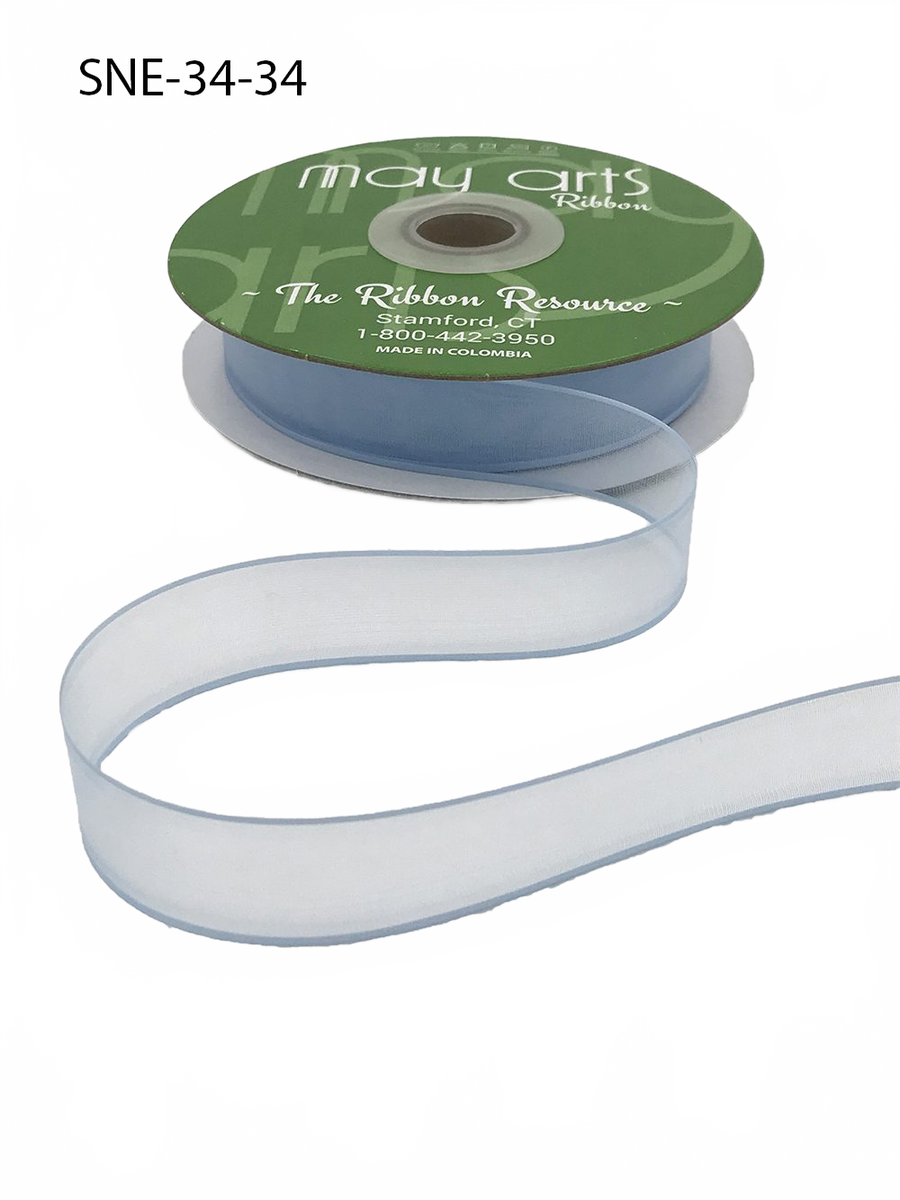 ~3/4 Inch Soft Light Blue Sheer Ribbon With Thin Solid Edge