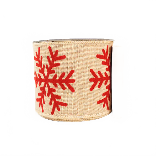 Ribbon Line Snowflake 4" Natural With Red