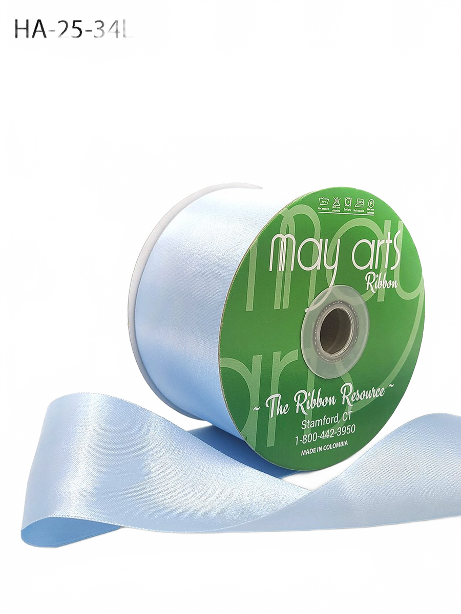 2.5 Inch Classic Double Faced Light Blue Satin Ribbon With Woven Edge