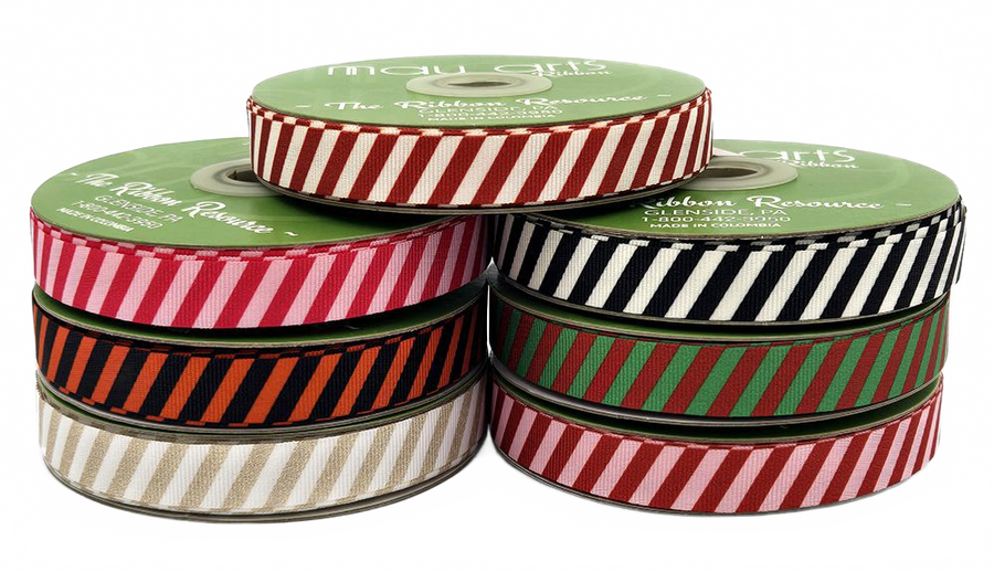 5/8 Inch Modern Diagonal Striped Grosgrain Ribbon With Woven Edge