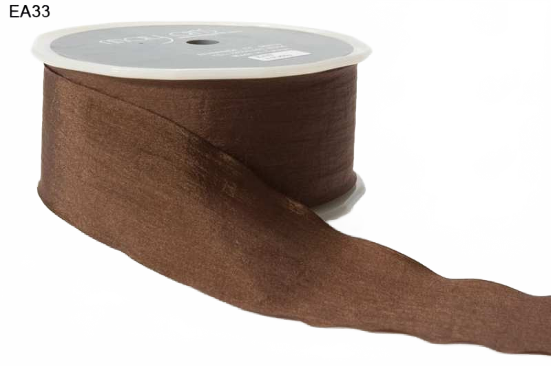 1.5 Inch Wrinkled Faux Brown Silk Ribbon With Cut Edge