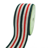 1.5 Inch Plush Holiday Stripe Woven Edge Green/White/Red Ribbon